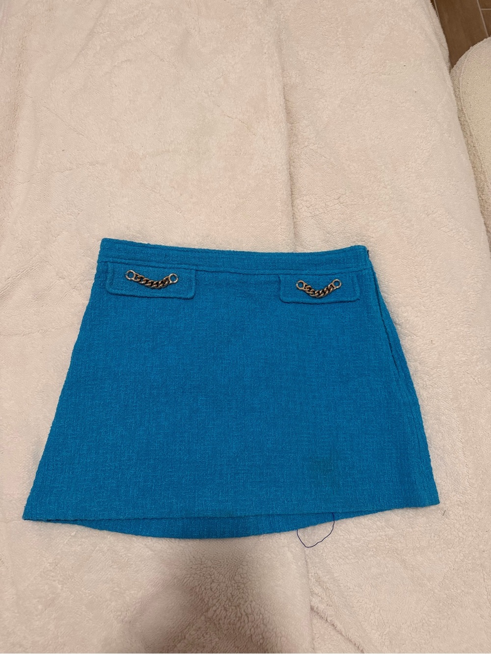 Zara Bright Teal Mini Skirt with Gold Chain Details